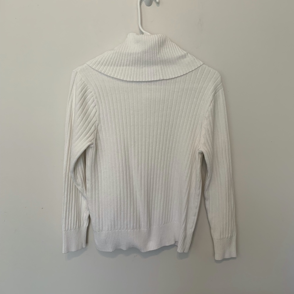 JEANNE PIERRE 100% COTTON WHITE RIBBED TURTLENECK SIZE LARGE - Picture 3 of 4